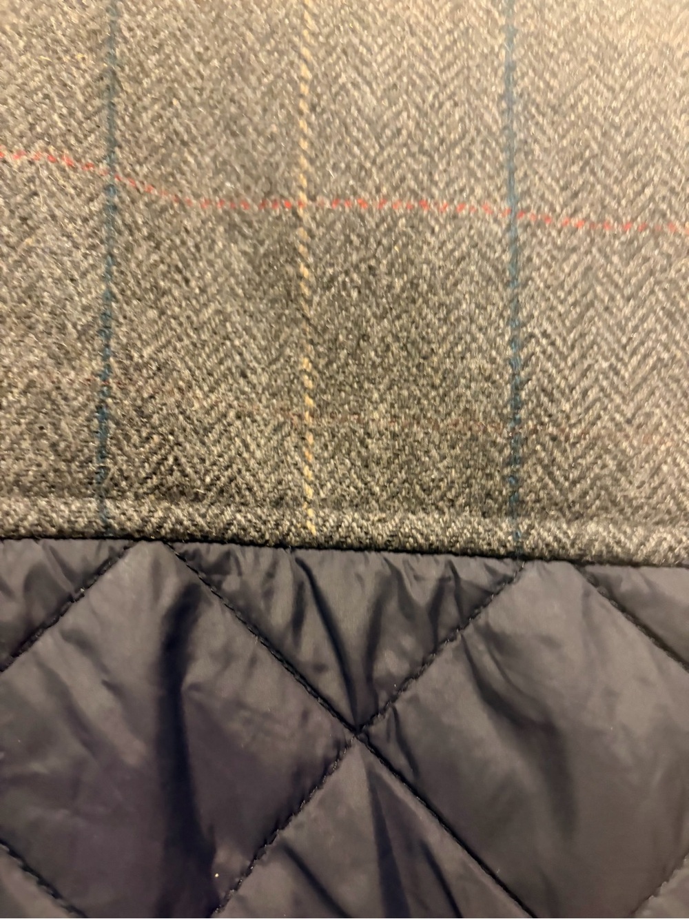 Vince Camuto Men Med Navy Quilted Vest Wool Blend Plaid Tweed Full Zip Puffer - Picture 12 of 16